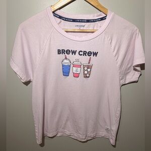 Life Is Good Sleep Women's Pink Brew Crew Short Sleeve Tee size S 60% cotton